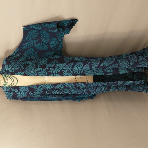 Couture Silk Kimono African Designer Studio 189 Batik Turquoise on Navy Gorgeous - Picture 5 of 11